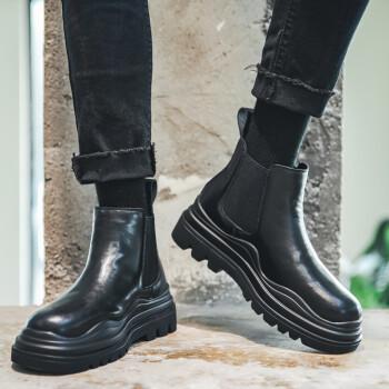 精选牛皮gudige秋冬新款男靴男士韩版时尚马丁靴百搭烟筒切尔西男靴子